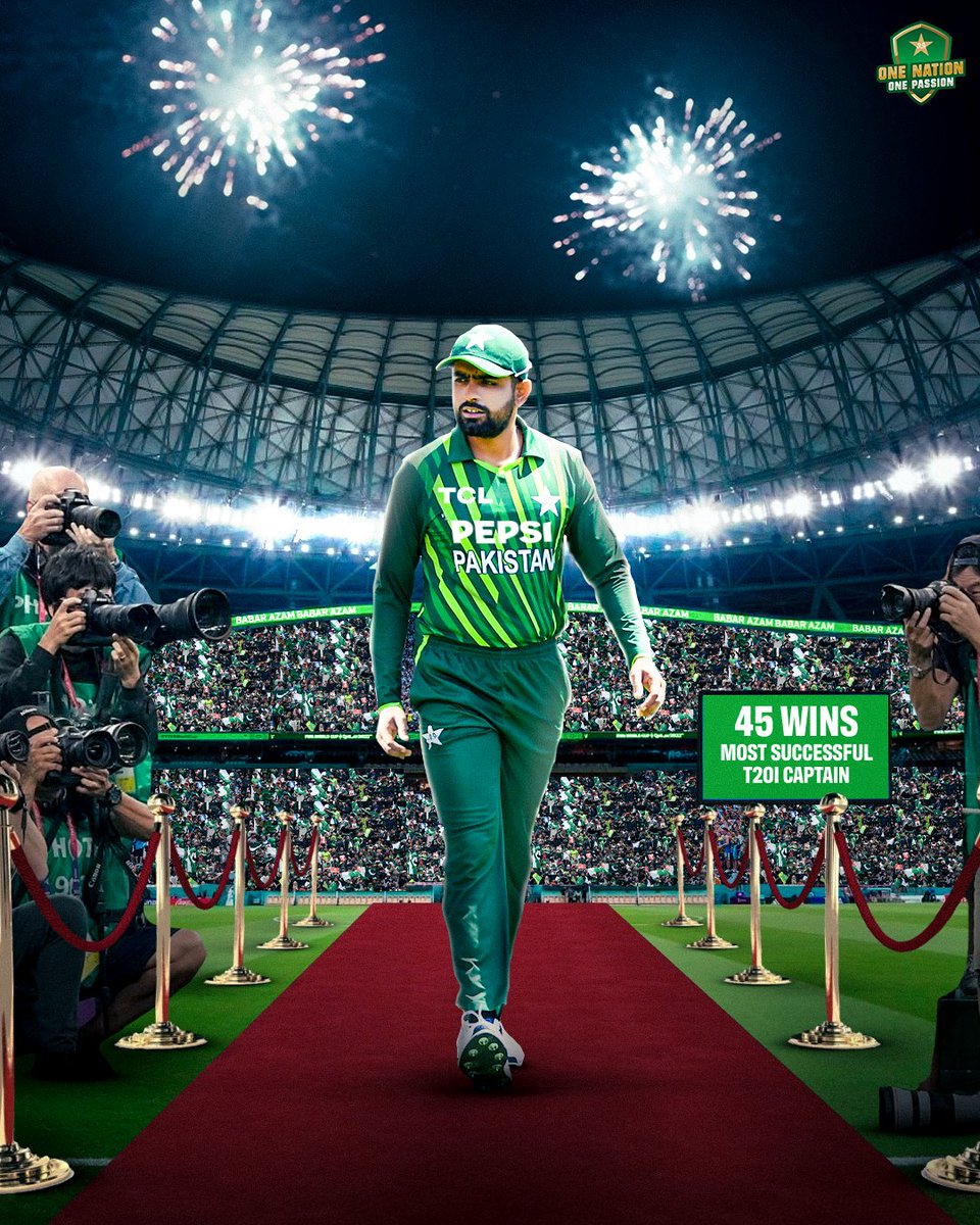 .@babarazam258 now has 4️⃣5️⃣ wins as Pakistan T20I captain ✅ #IREvPAK | #BackTheBoysInGreen