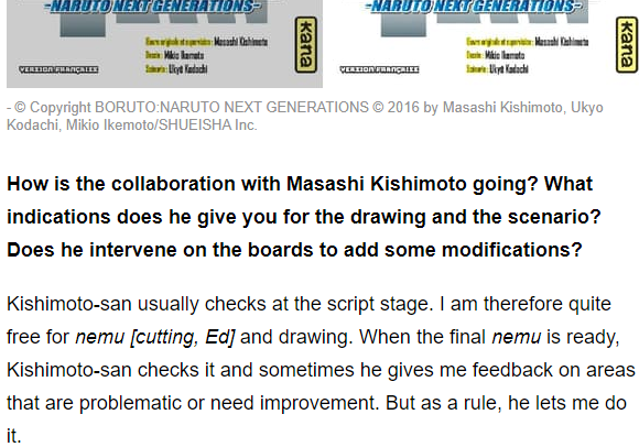 NarutoExplained's tweet photo. "Kishimoto is nowhere involved" 

Meanwhile, Kishimoto more than once said he's involved...

Ikemoto has said multiple times Kishimoto is involved...

Kodachi said it twice...

the V Jump editor said Kishi meets with them twice a month for the chapter... https://t.co/G0podbqQPq