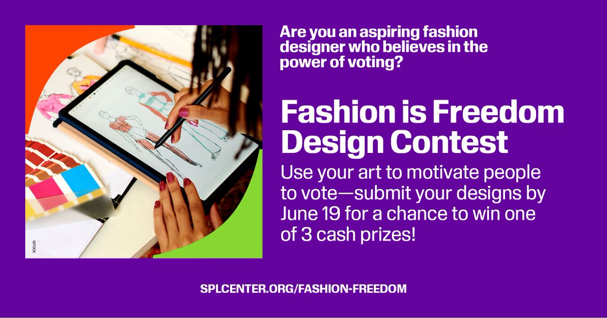 Enthusiastic about fashion? Want to help get out the vote? Register now for the SPLC’s Fashion is Freedom Showcase! 💃 Completed designs must be submitted for judging by 11:59 p.m. CT, Wednesday, June 19. #FashionIsFreedom bit.ly/3xHgFlr