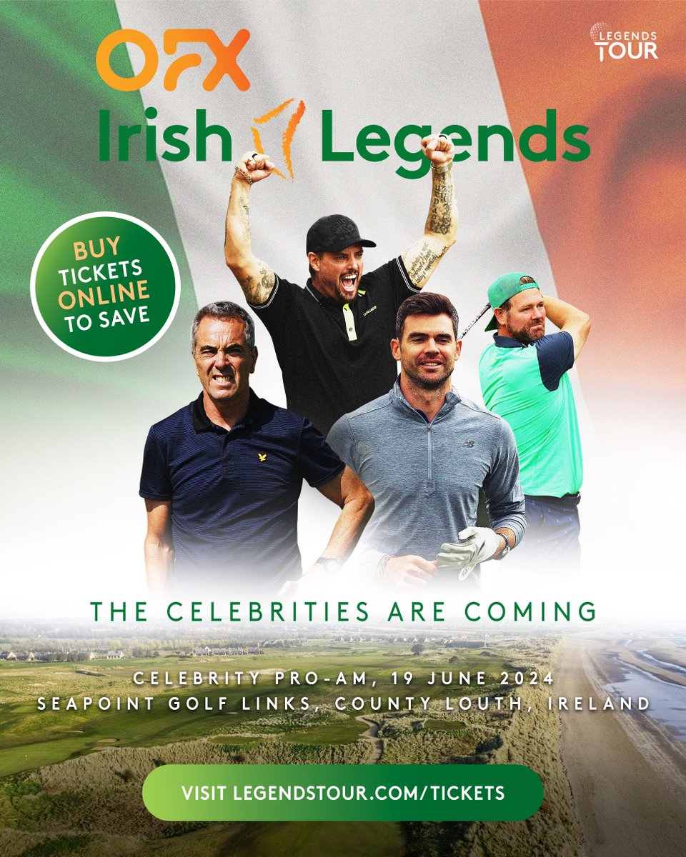 CELEBRITIES CONFIRMED! Here's the first batch of celeb's playing in our Celebrity Pro-Am at the @OFX Irish Legends @seapointgolf on Weds 19 June. Get your tickets NOW for a great week of golf ow.ly/31Jc50RAG8r #euLegendsTour @JnesbittTV @officialKeith @Jimmy9 @BrianMcFadden