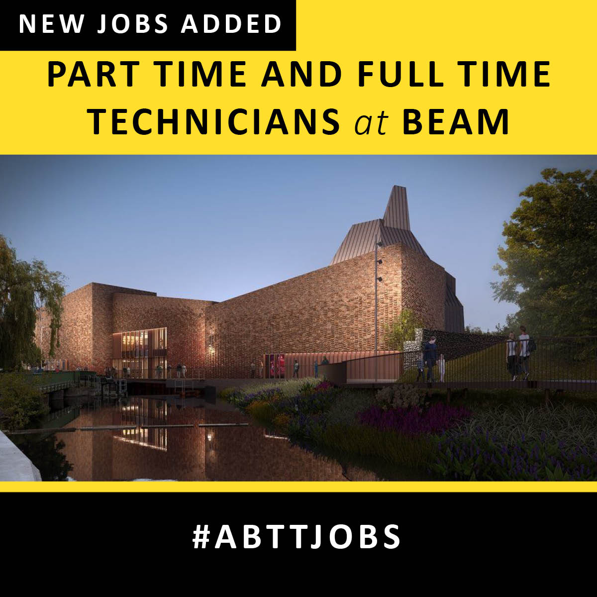 BEAM (formerly Hertford Theatre) are currently recruiting part time and full time technicians to help relaunch their building after a 4-year hiatus and a £30m redevelopment.

Part time Technician: abtt.org.uk/jobs/technicia…
Full time Technician: abtt.org.uk/jobs/technicia…

#ABTTjobs