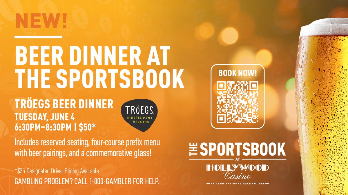 Get tickets now to our Sportsbook Beer Dinner with @TroegsBeer on 6/4! Click here: bit.ly/3TDje10