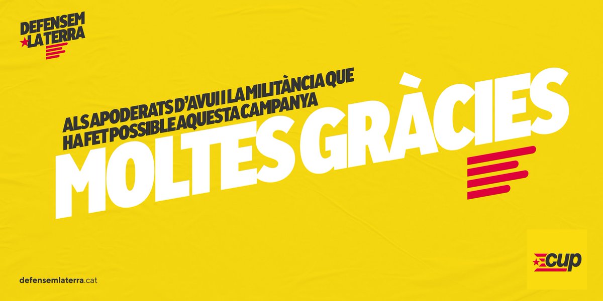 Moltes gràcies als apoderats que han fet possible aquesta jornada electoral i també a la militància que ha estat treballant durant tota la campanya.

Som Unitat Popular! Gràcies #DefensemlaTerra