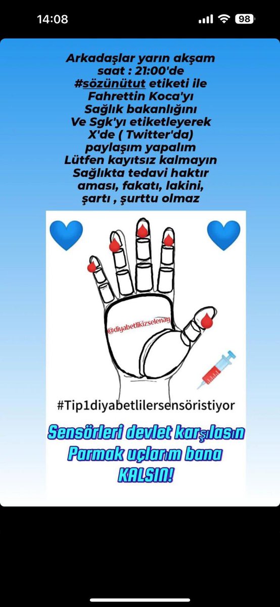 andyduf_94's tweet photo. @drfahrettinkoca @sgksosyalmedya 
#sözünütut 
#tip1diyabetlilersensöristiyor https://t.co/7B2Cyducmb