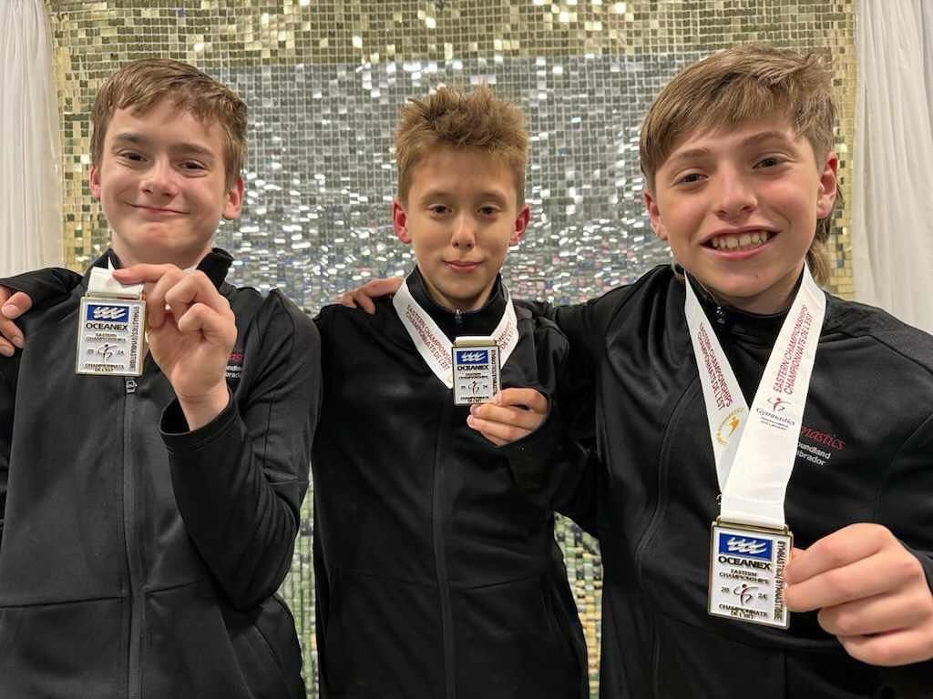 A BIG Congratulations to Campia Gymnastics athletes: Isaac Butler, Silas Crocker and Kirill Facey on taking Gold in the Men’s Level 2 team event at the 2024 Eastern Championships. Way to go guys! #CommunityMatters #MountPearlProud