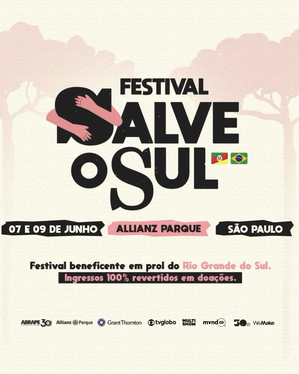 🚨 FESTIVAL SALVE O SUL! O festival idealizado por Luísa Sonza acontecerá nos dias 6 e 9 de junho no Allianz Parque em São Paulo/SP. Os ingressos estarão disponíveis a partir de terça-feira, 14/05.