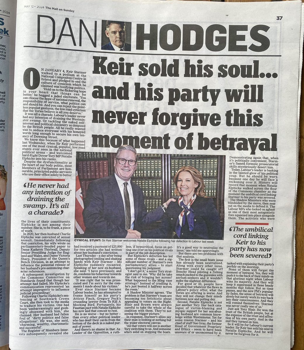 I don’t like saying it but @DPJHodges is right. Keir has made a big mistake taking this Tory into the Labour Party. Ironically, Labour people have criticised me for standing for Reform UK, yet they’ve now just accepted someone far more right-wing than me into their party.