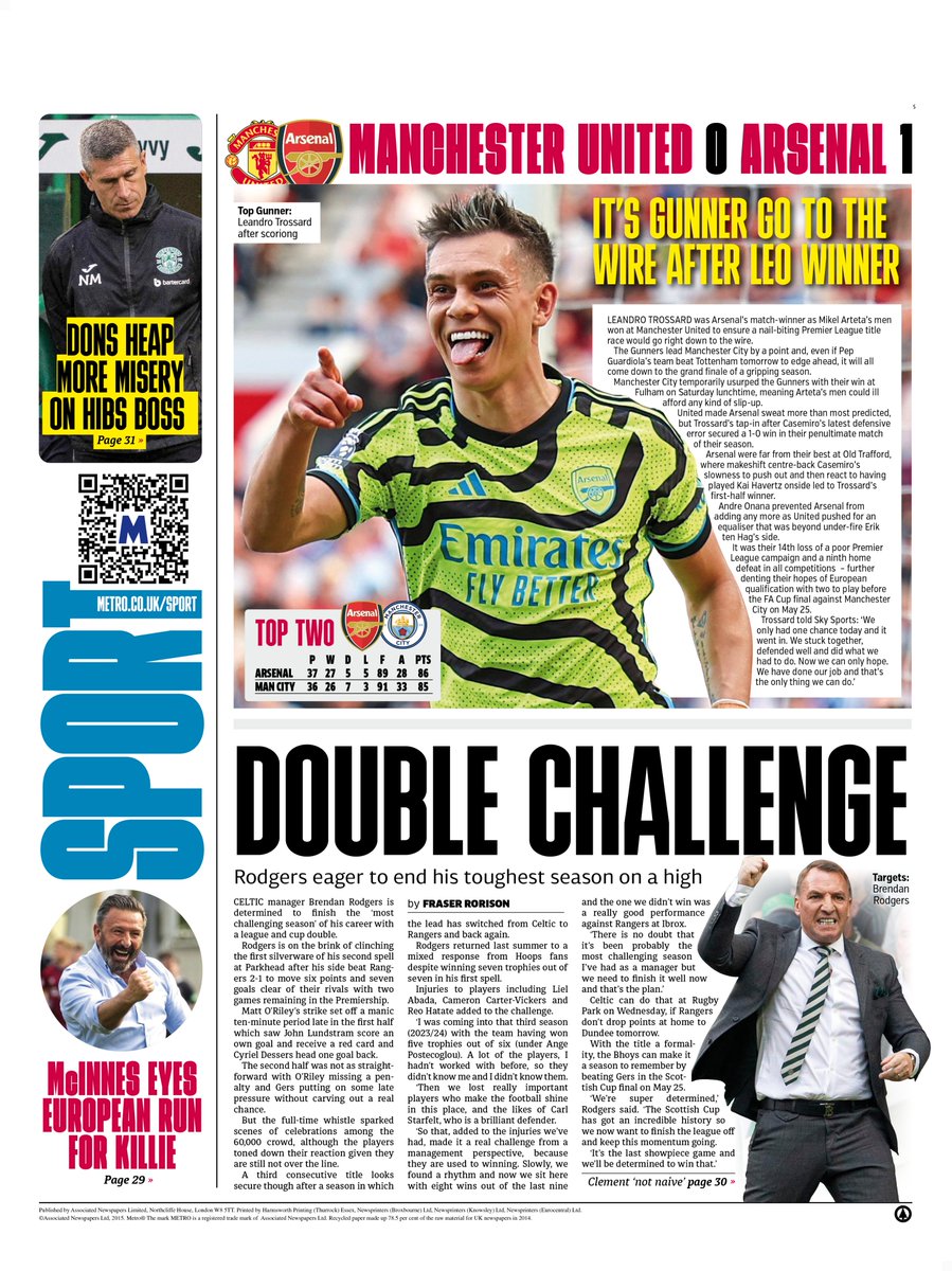 Monday's back page DOUBLE CHALLENGE 🔴Rodgers eager to end his toughest season on a high #TomorrowsPapersToday #scotpapers #skypapers #BBCPapers #scottishfootball