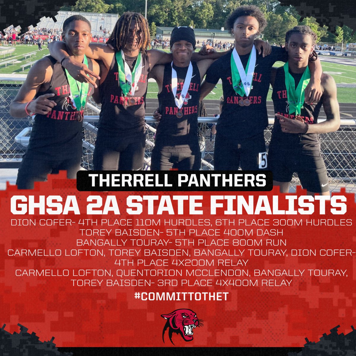 Proud of these guys for making the podium at the state meet this weekend! It’s been a great season. Region Champs 🏆 7th place finish at the state meet out of 42 scored teams 🤝🏾 and 7 new school records were set. I’m excited for the future. #CommitToTheT #TherrellOutFront