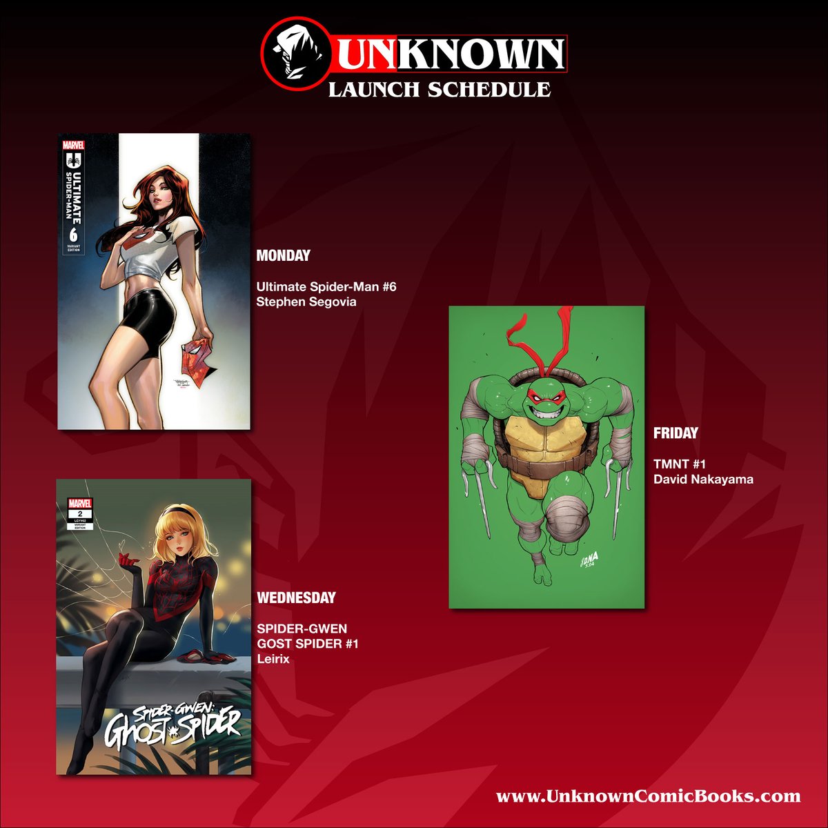 This week at Unknown Comics - it's all about the heroes!  Exclusive covers for Ultimate Spider-Man #6, Spider-Gwen Ghost-Spider #2 & Teenage Mutant Ninja Turtles #1!  Pre-order starts 5/13: UnknownComicBooks.com #Exclusives #UnknownComics #Comics #Superheroes