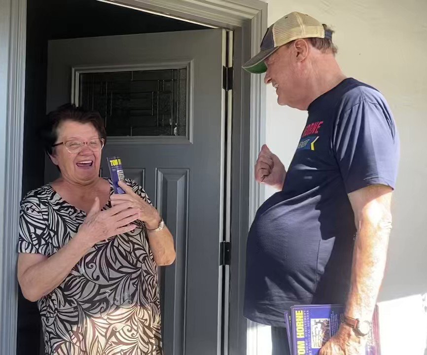 Arizona.Superintendent of Public Instruction Tom Horne is knocking doors today to talk to women about the joys of  Motherhood and to rally support for the new pregnancy tracking database.