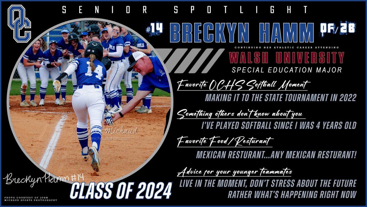 🎓SENIOR SPOTLIGHT ALERT!🎓
#14 @BreckynHamm 💙💙💙

Don’t forget to come support all our Seniors on Senior Night this Tuesday at 5:30p & wear your OC BLUE‼️

💙🥎🔷 #SENIORNIGHT | #WEARBLUE 🔷🥎💙
@OldhamEraSports  @OCColonelNation 
#LadyColonelsSoftball
#WeAreOC