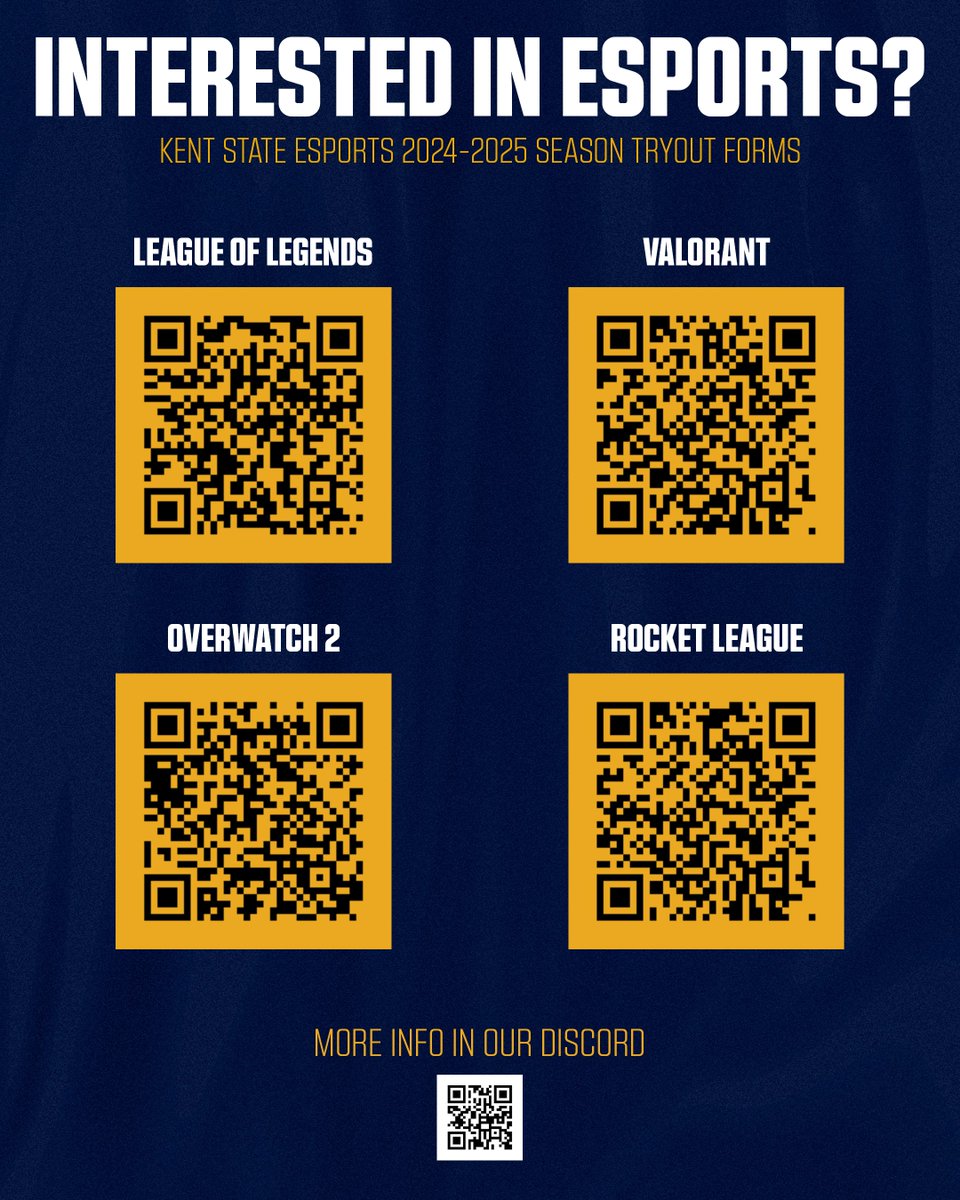 Interested in playing Esports for KSU for the 2024-2025 season? Well now's your chance! 

Requirements:
- 2.5 GPA
- Full-time student
- Attending Kent campus

More info for each game in our Discord!