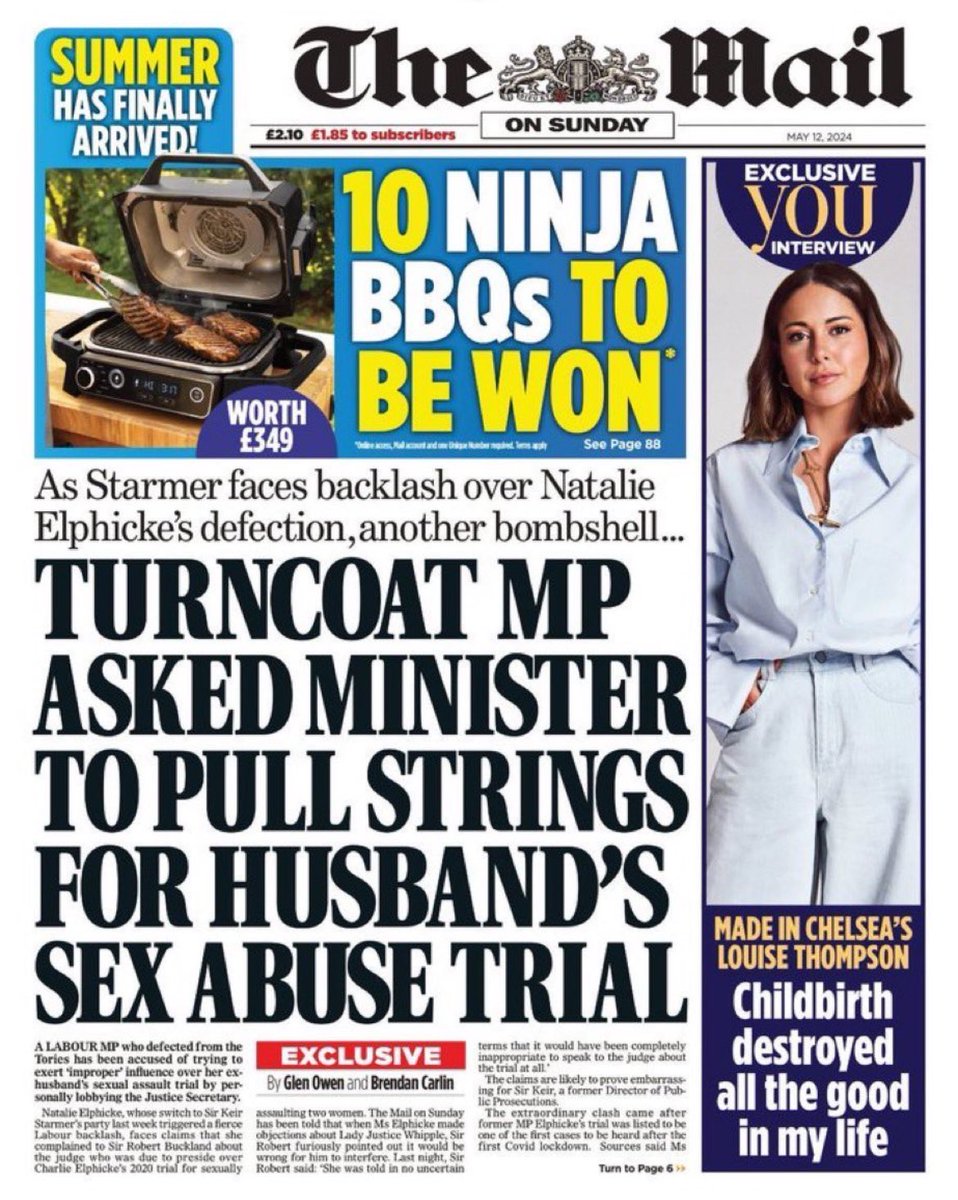 The state of the UK press in one front page. Unless we are very much mistaken, the Daily Mail has sat on this Natalie Elphicke story because it didn't suit Tory propaganda. Are they even a newspaper anymore? Should they be given press passes?