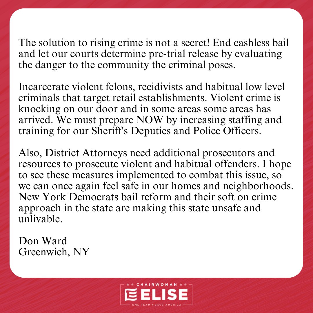 Thank you Don from Greenwich #NY21 for your letter to the editor in the @poststar! We must reverse Far Left Democrats’ soft-on-crime policies, and we must secure the Northern Border that Joe Biden’s border crisis has left vulnerable.