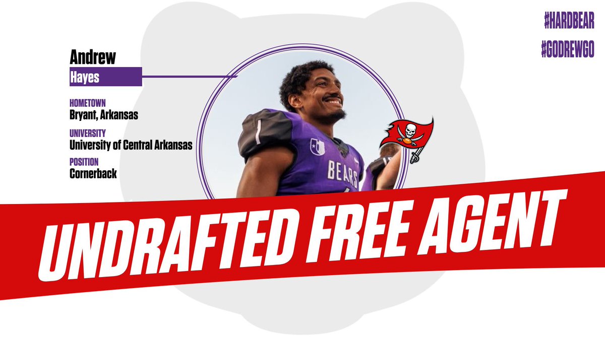 Wake em up, @TheAndrewHayes! Andrew Hayes has signed a Free Agent contract with the @Buccaneers! #BearClawsUp #FearTheStripes #UCA2NFL