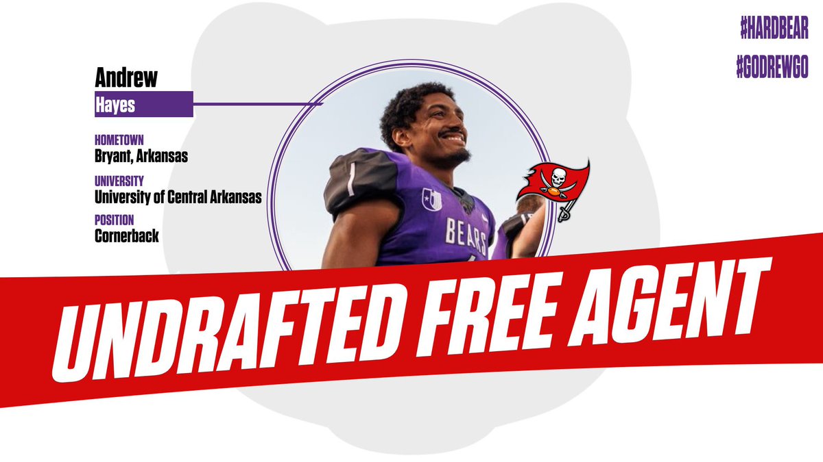 Wake em up, <a href="/TheAndrewHayes/">Andrew Hayes</a>!

Andrew Hayes has signed a Free Agent contract with the <a href="/Buccaneers/">Tampa Bay Buccaneers</a>!

#BearClawsUp #FearTheStripes #UCA2NFL