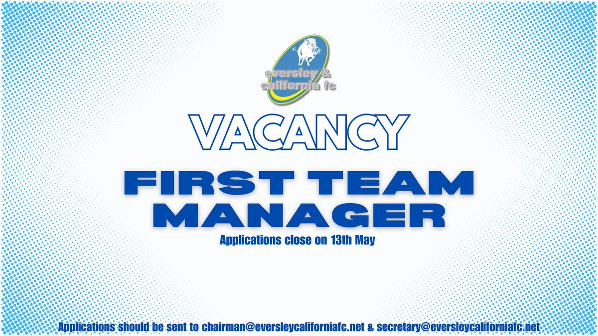 Tomorrow is the closing day for applications for our vacant First Team Manager, so if you are interested, please get in touch.