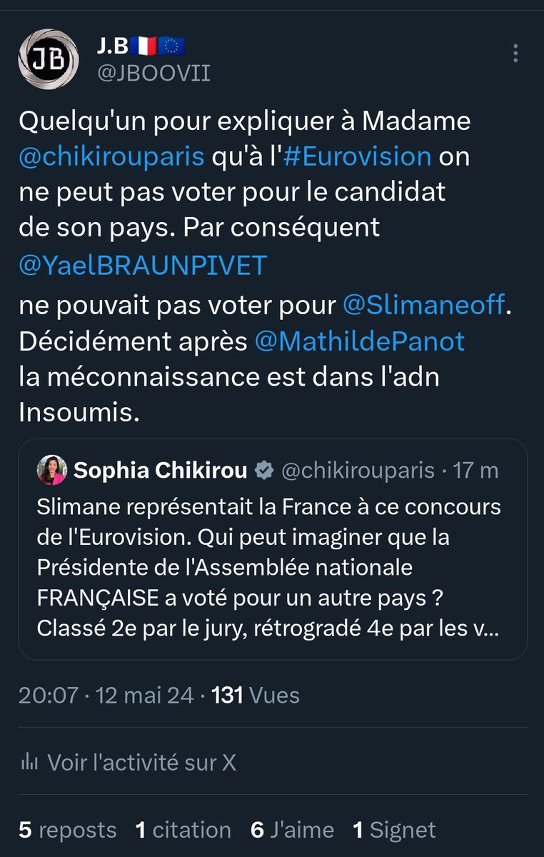 . @chikirouparis, Vous auriez quand même pu avoir l'élégance de me remercier de vous avoir permis d'éviter de passer trop longtemps pour ce qui est une évidence, avant de supprimer votre tweet 😏😘😉