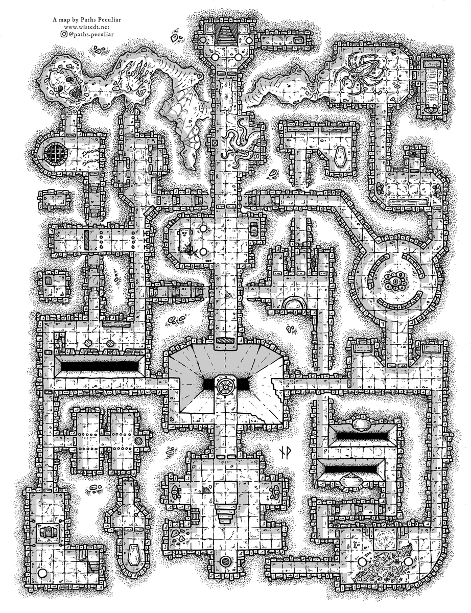 Free dungeon map! Long overdue I have finally published this old dungeon map that I started working on years ago. If you need a map for a dungeon crawl adventure, feel free to use this! High-resolution download link is in my bio.