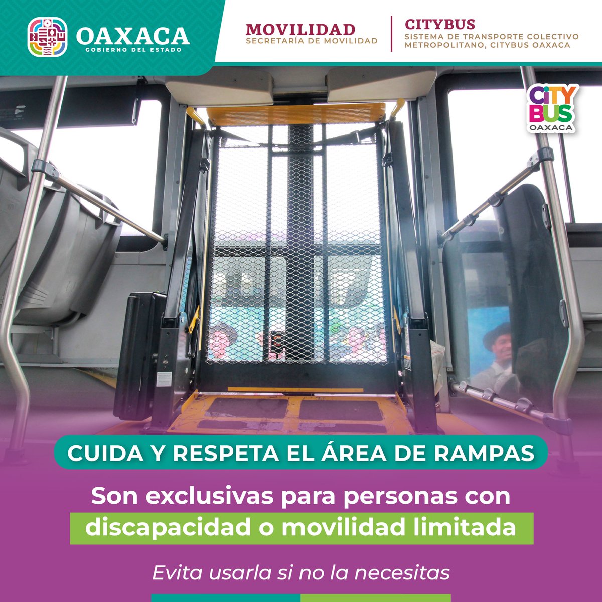 Exhortamos a las personas usuarias a cuidar y respetar el área de rampas, ya que son exclusivas para personas con discapacidad o movilidad limitada. #ViajaConNosotros