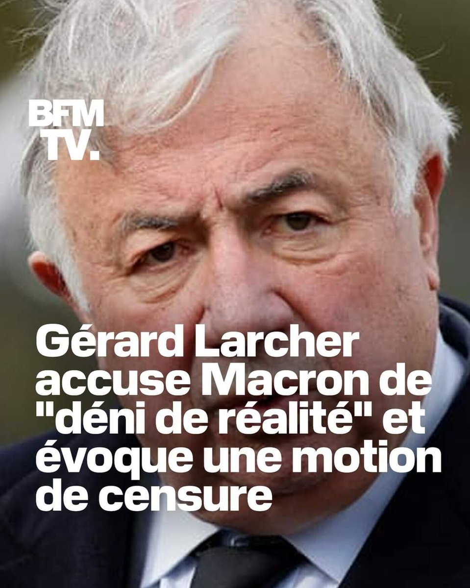 Même Gérard Larcher veut dégager #MacronLeFou. On aura tout vu.

Espérons qu'il soit plus efficace que nos pseudo-oppositions...

#MacronDehors #MotionDeCensure