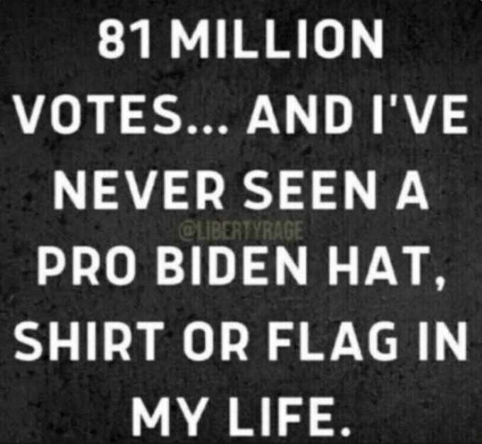 If Biden really got 81 million votes, wouldn't we see pro-Biden hats, shirts, and flags?