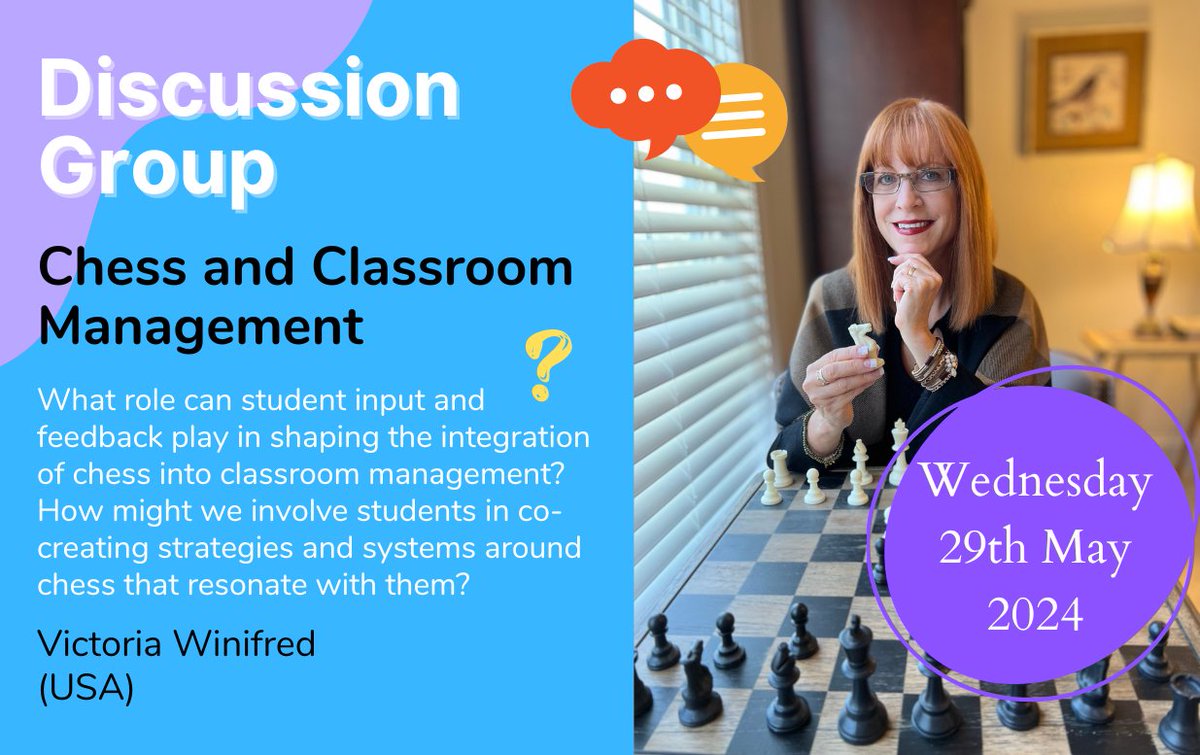 Let's discuss 'Chess and Classroom Management'
Register and join the Global Discussion! tickettailor.com/events/chesspl…
Next Discussion Group with @writer4kids 
@ECUonline 
#ChessInEducation #chessforeducation #educacationalchess #teachingskills #ChessInEducationDiscussion