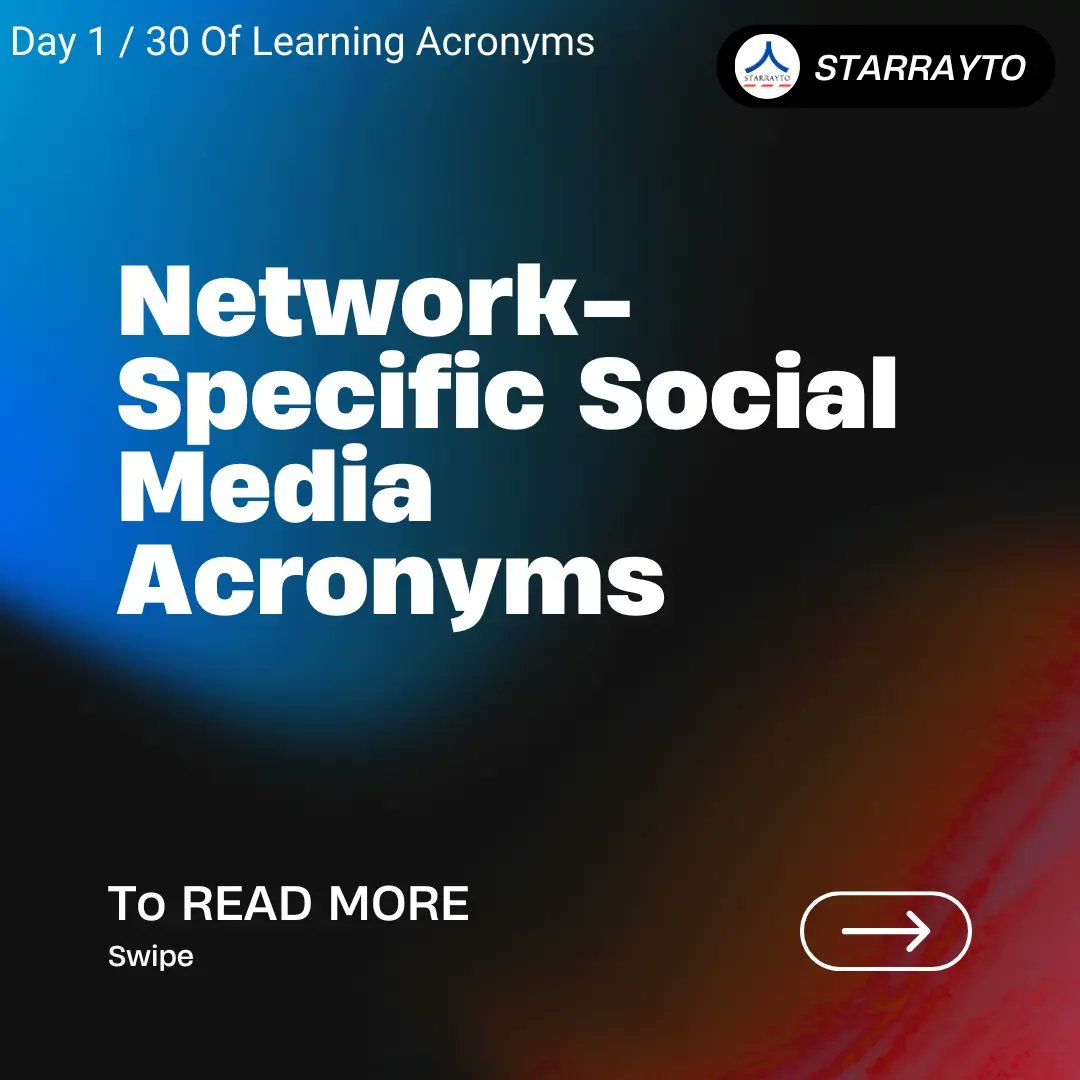 starrayto's tweet image. Network-Specific Social Media Acronyms
Day 1 / 30 Of Learning Acronyms
#acronyms  #acronympresto #shortforms #shortformseries #digitalmarketing
#digitalmarketingtips #digitalmarketingstrategy
#marketing #marketingdigital #marketingagency
#useful #usefultips #business #Eurovision