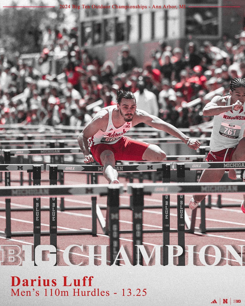 HuskerTFXC's tweet image. The hometown kid gets it done🤯

Darius Luff evened his PB (13.25) to secure the 110m hurdles win! That time is 2nd in the NCAA &amp;amp; 6th in the world