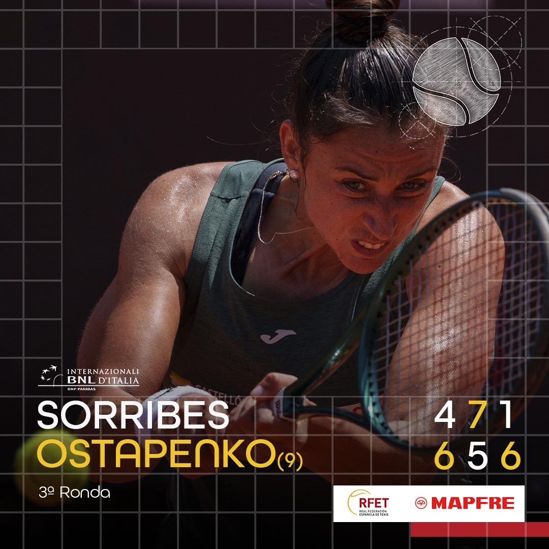 Despedida con la cara bien alta👏🏼 @sara_sorribes fuerza los tres sets ante Jelena Ostapenko pero cae eliminada en los OCTAVOS de final de Roma 🔜Próxima parada París🇫🇷 #IBI24 | #ATPRome | #WTARome