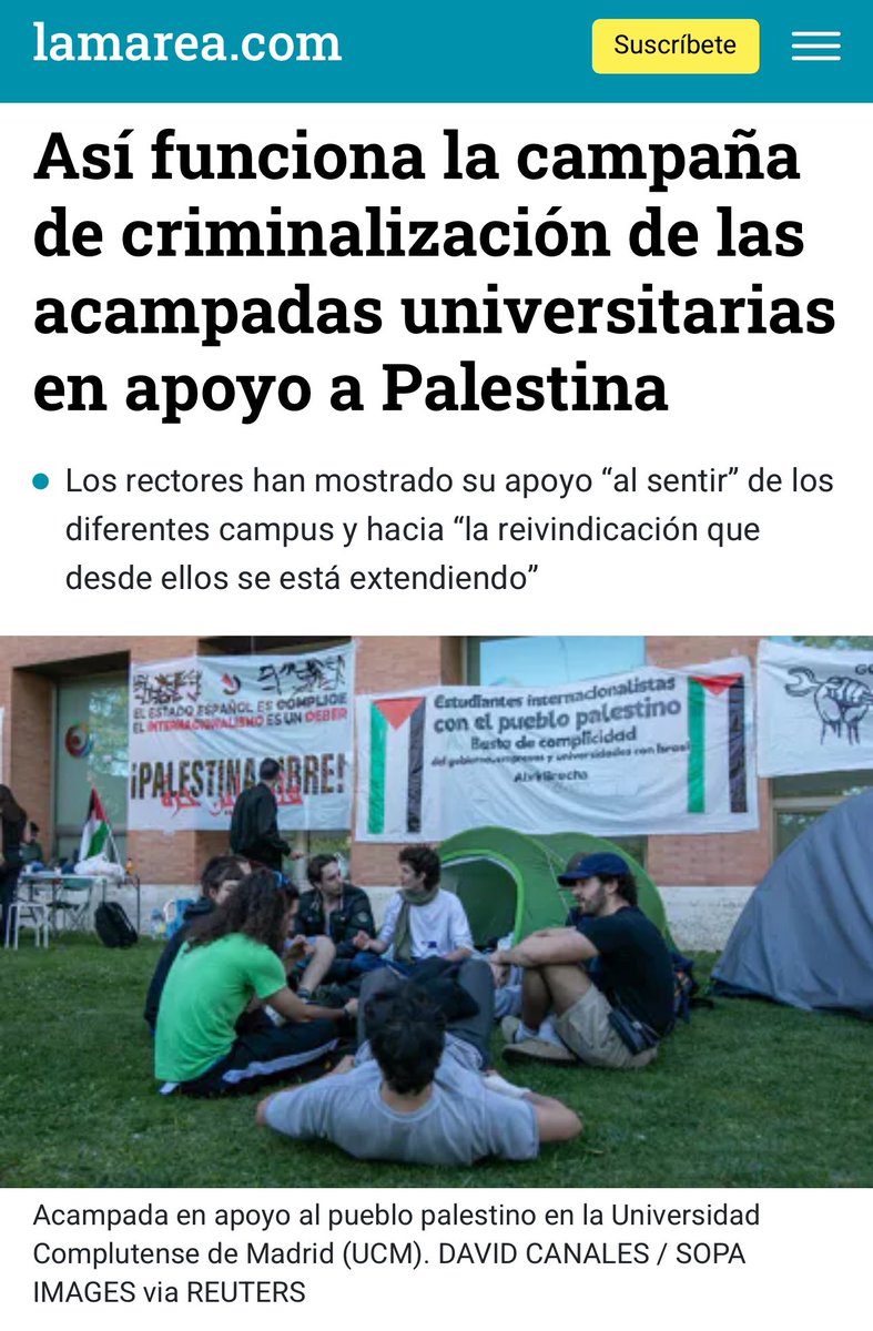 🇵🇸 Las universidades españolas se están levantando en un tsunami imparable contra las complicidades con el régimen genocida israelí. Estudiantes, profesores e, incluso rectores, se han posicionado del lado correcto de la historia, dejando en evidencia a los sectores del gobierno