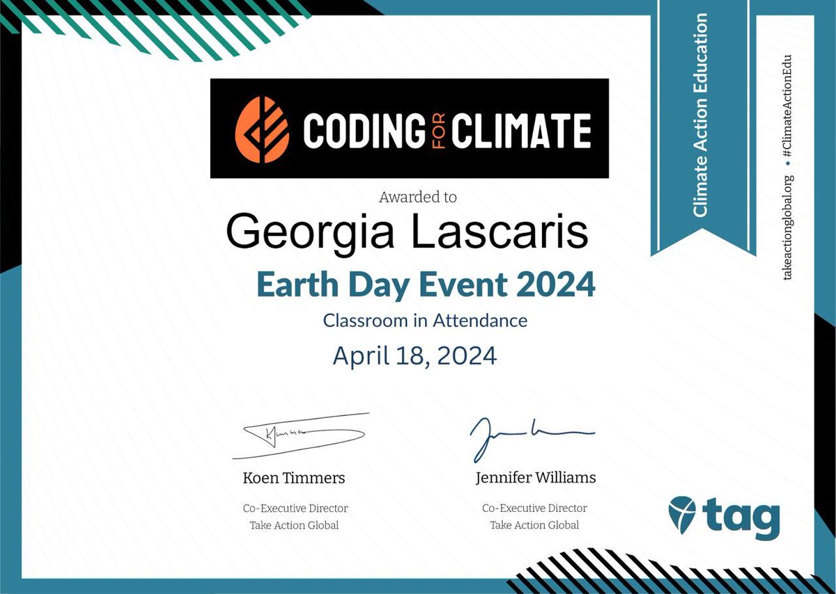 glascaris's tweet image. Participating alongside with students from over 100 countries to the  #CodingForClimate initiative and using #coding for the benefit of our planet and its people. @TakeActionEdu  #Technology4Good #TakeActionGlobal climateactionproject.org/coding4climate