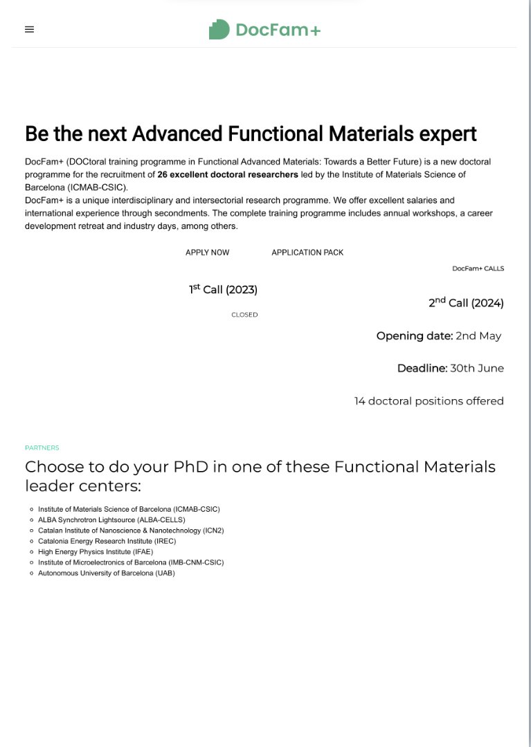 Choose to do your PhD in one of these Functional Materials leader centers

Institute of Materials Science of Barcelona

Opening date: 2nd May

Deadline: 30th June

docfam.icmab.es

#careerjournalplus Website: careerjournalplus.com