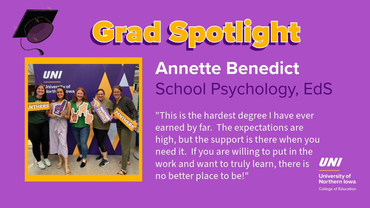 With a walk across the stage Saturday, Annette Benedict earned her EdS degree, thanks to the hybrid Grow Your Own School Psychologist program. Best to her and her continued work @plaea. Read more: bit.ly/AnnetteB24 #UNIGrad24