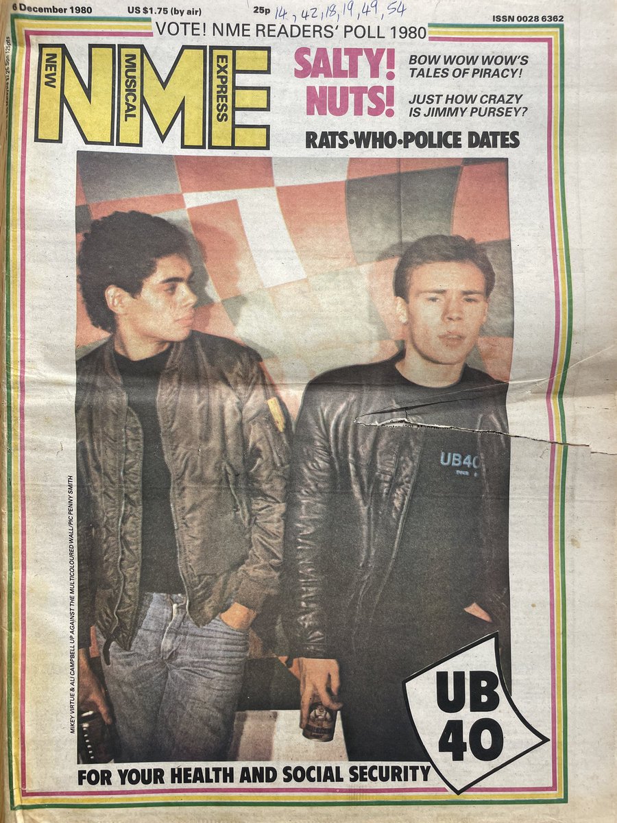 UB40 make the front page.
Pic by Pennie Smith.
New Musical Express, 6 December 1980.