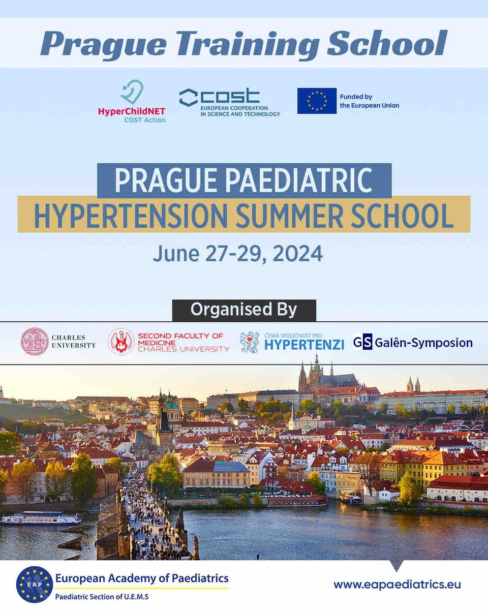 📅 Mark your calendars for June 27-29, 2024, for the Prague Paediatric Hypertension Summer School. 🧑‍🏫 Learn from leading experts and connect with peers in the field. 🔗 For more information and to register, visit: ow.ly/5umi50RCRP6 #EuropeanAcademyofPaediatrics