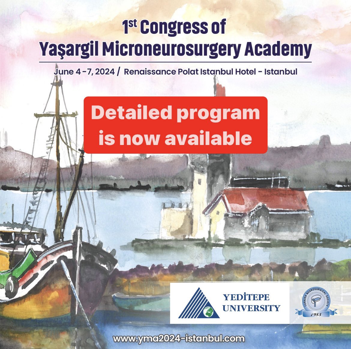Detailed program of the 1st Congress of the YAŞARGİL Microneurosurgery Academy is now available! 👉🏻 Visit yma2024-istanbul.com
.
#YeditepeUniversity #GaziYasargil #UgurTure @RectorYeditepe