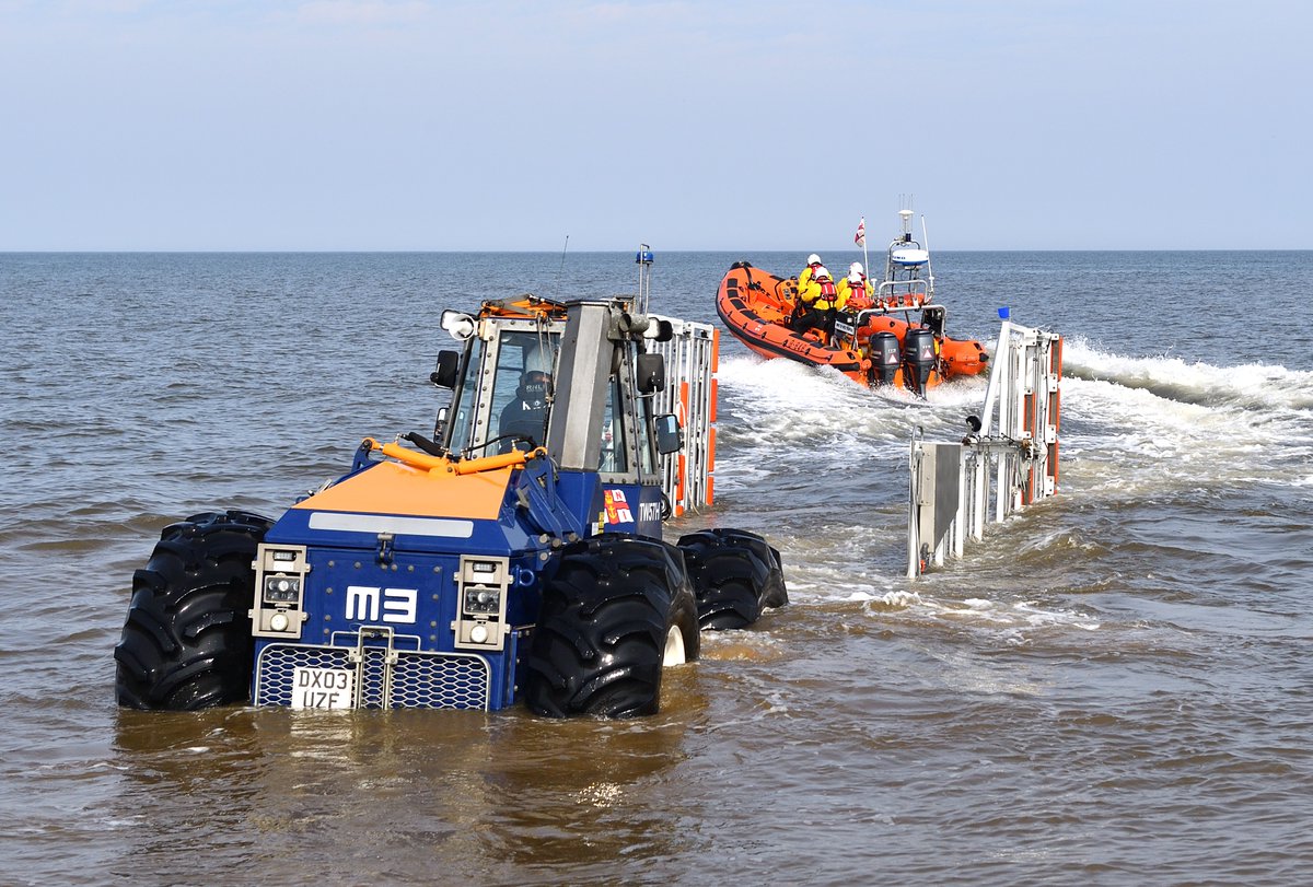Hunstanton lifeboat Spirit of West Norfolk powers away from her launching rig for a training sortie today...