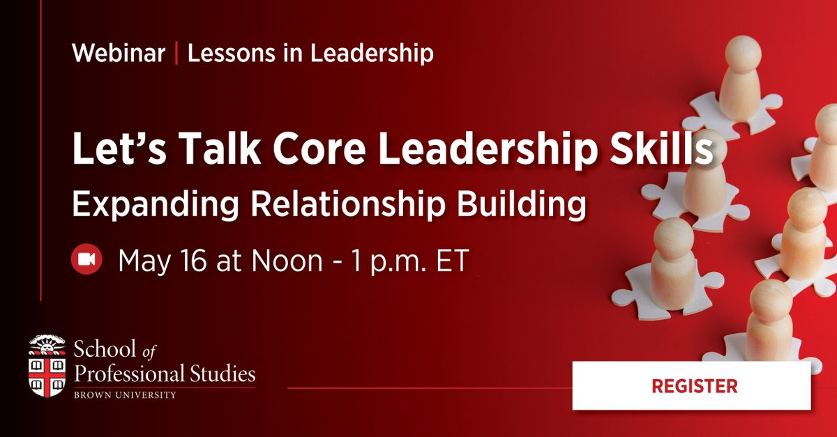 🗓️ Thursday, May 16 at 12 p.m. ET: Relationship building is beneficial for professionals at all levels. Understand what you need to do to grow and harvest value from your network through this free leadership webinar from the @Brown_SPS. + RSVP: bit.ly/3wmyrdp
