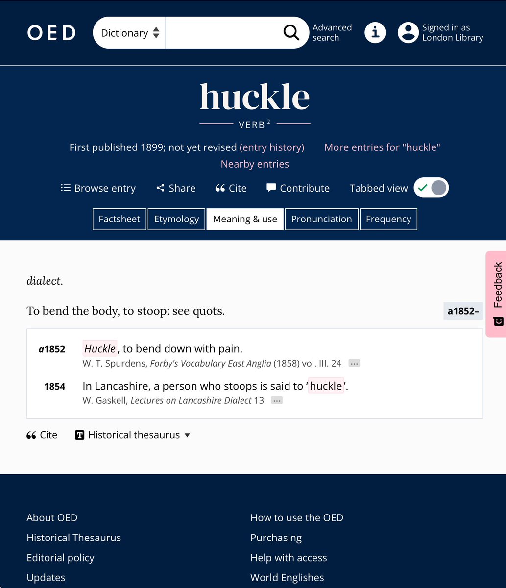 I realize this isn’t the point, but ‘huckled’? The @OED is puzzled too…
