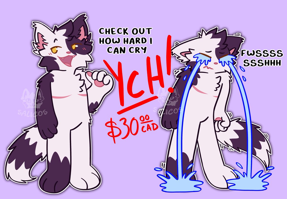 HEY CHECK OUT HOW HARD I CAN CRY!!!

Want to show off how hard YOU can cry? NOW YOU CAN FOR ONLY 30CAD!

💜 Multi slot
💜 Any species, gender, body type etc (furry only)
💜 Complex OCs will be simplified
💜 Public Trello queue 

Comment or DM me if interested!
RTs help me a TON!