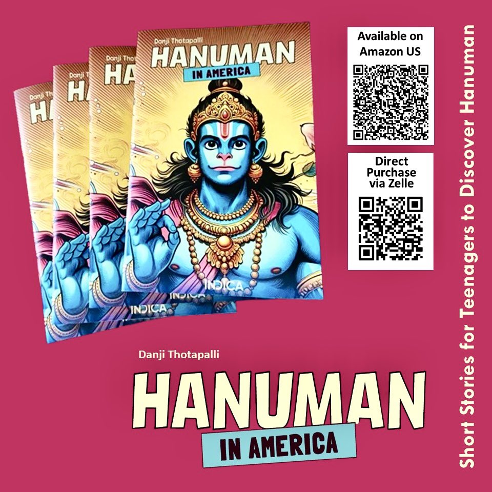 My book of short stories for teenagers, “Hanuman in America,” is now available on Amazon (USA Only) and also as a direct Zelle purchase (USA Only). It will be available in India in a few weeks.
Amazon &gt; a.co/d/fQW4Hj0
Zelle &gt; tinyurl.com/4c38rj7u