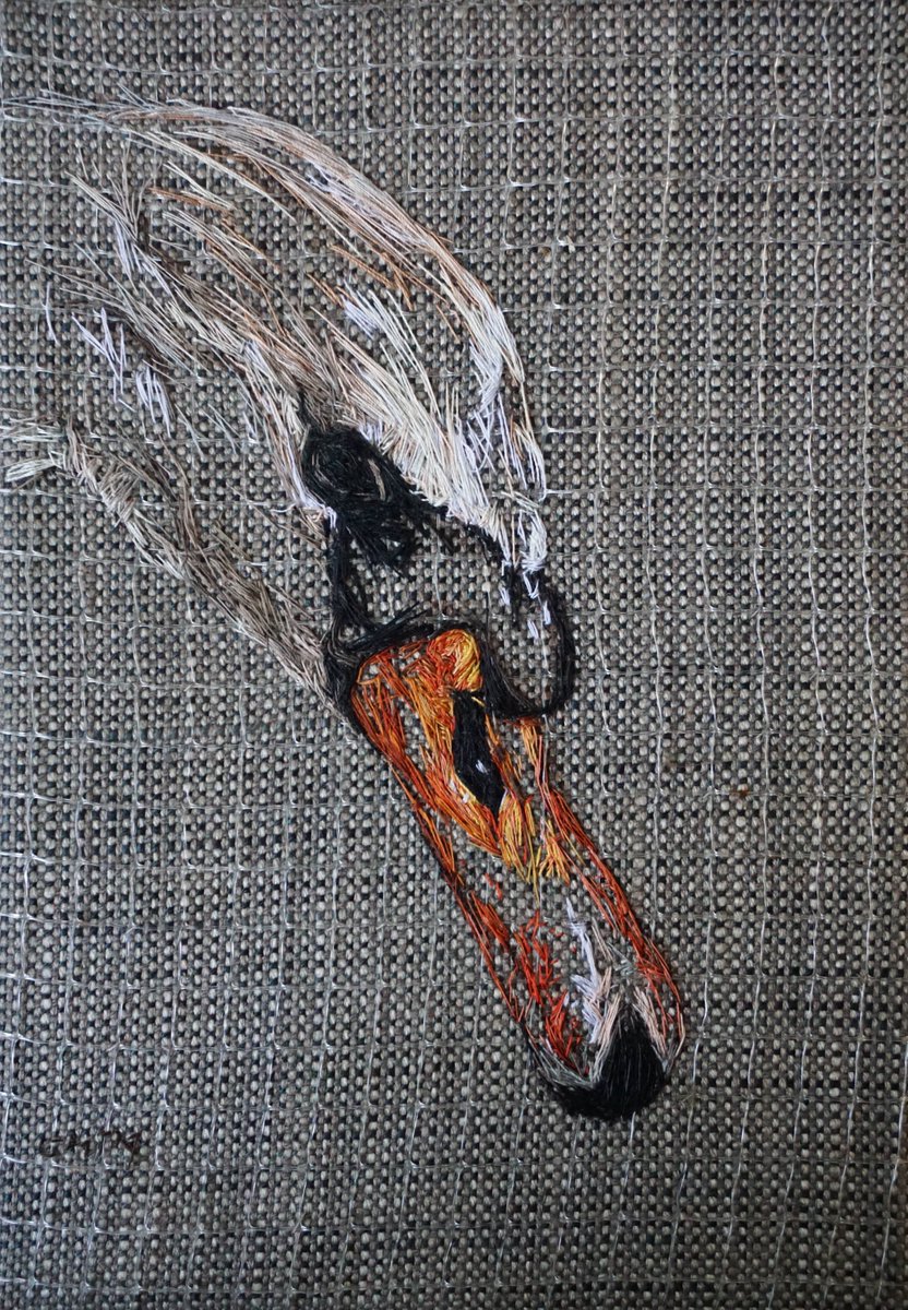 Mute Swan bird thread painting artwork, created with hand embroidery. Comes in a black frame. emilytull.co.uk/store/p114/swa… #ShopIndie #HandmadeHour