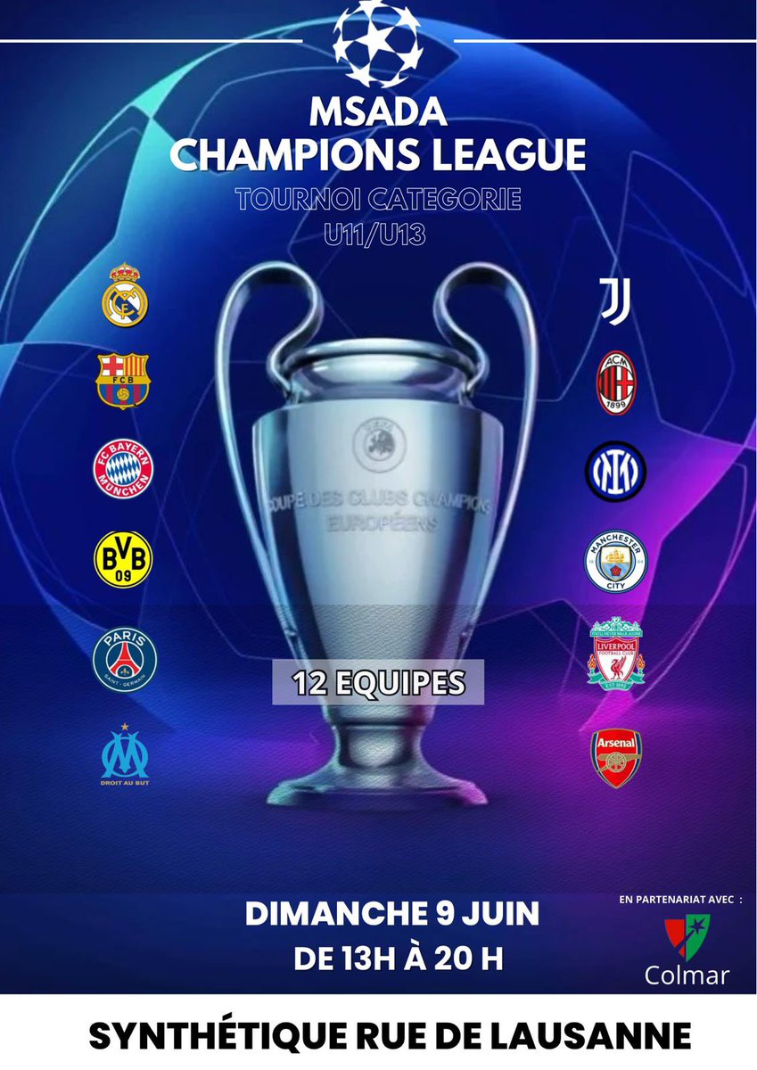 Msada_assoc's tweet photo. Msada Champions League Junior ⚽️💫

La Msada est heureuse de vous annoncer l’organisation de son premier tournoi de football pour les jeunes. 

Contactez-nous en privé pour inscrire vos équipes de jeunes cracks ! 📥🔥 https://t.co/5ARnMMJmQI