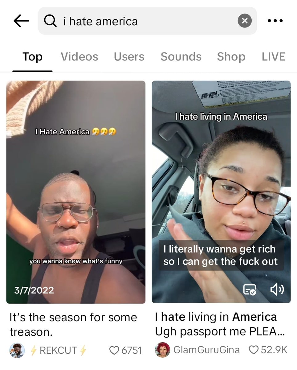 So the term 'American Patriot' violates TikTok's guidelines because it doesn't promote 'a safe and positive experience.' But searching 'I hate America' is perfectly fine. TikTok is an anti-American propaganda tool.