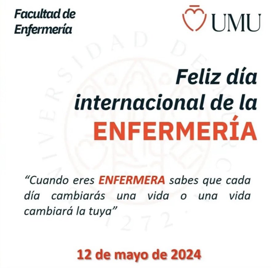 🔝📢 Hoy, 12 de mayo, celebramos el #DiaInternacionalDeLaEnfermería, 

🗓️ Este año bajo el lema 'Nuestras enfermeras. Nuestro futuro' 

@UMU 
@daenfeum 
@secrenferum