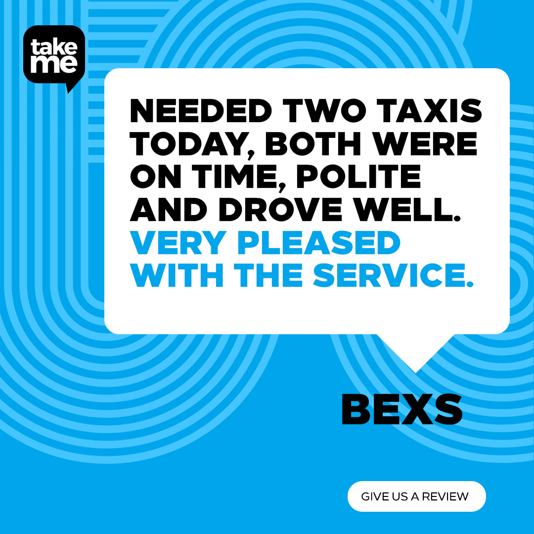 Great news that another of our customers, Bex’s, is happy with our service today. Thanks for the feedback, it helps us keep our standards as high as we can for you all. Pre-booking your taxi by calling us or downloading our phone app. #TakeMe #Taxis