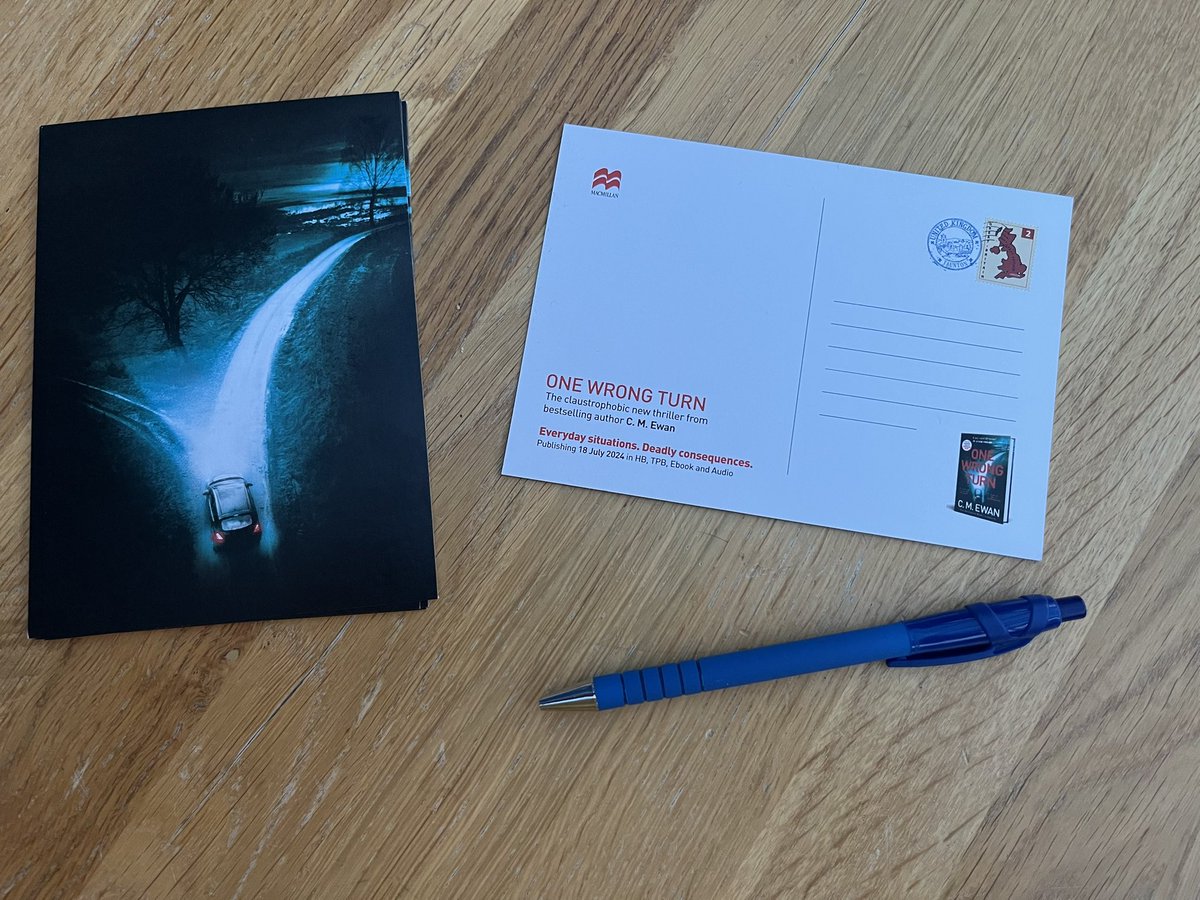 The first batch of #OneWrongTurn postcards are already arriving with readers. If you’d like to receive a handwritten postcard from me, just send me proof of your pre-order of ONE WRONG TURN in hardback, ebook or audio book and I’ll get scribbling!