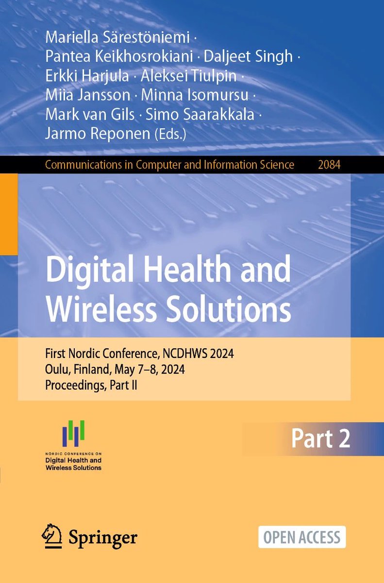 All the scientific papers of our conference: #NCDHWS2024 nordic-DigiHealth.com are now available as two volume open access Proceedings at link.springer.com/book/10.1007/9… ! Learn the latest in #AI #eHealth #6G #wireless #ML #DigitalHealth